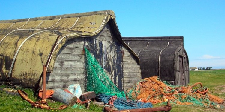 Into huts on Holy Island